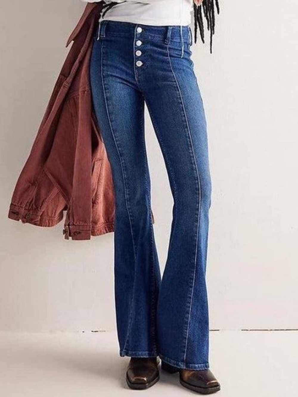 Free People Jeans Womens 25 High Waist Button Fly Flared Pintuck 90s Y2K Denim